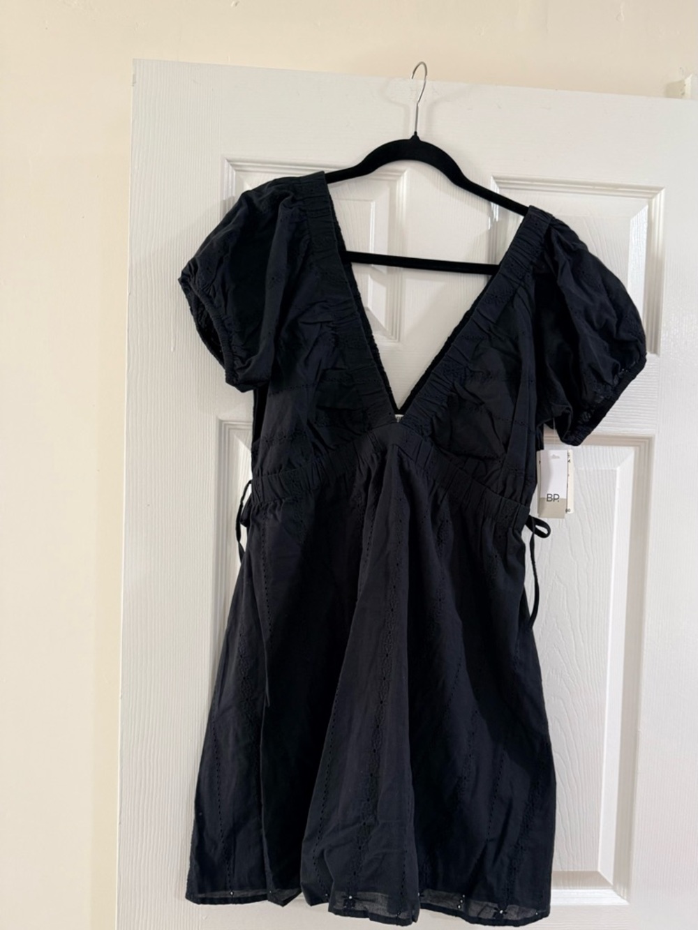 bp Black V-Neck Mini Dress with Puff Sleeves